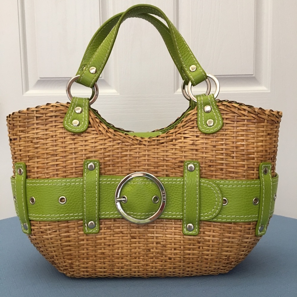 Rafe of New York Wicker & Lime green purse